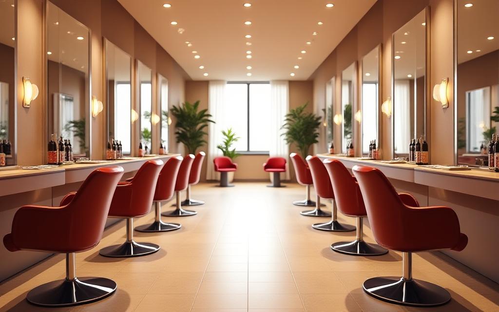 Hair salon interior with styling chairs and modern equipment